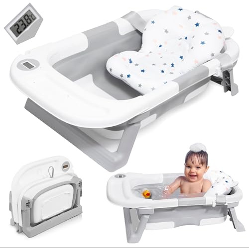 Vaschetta Bagnetto Neonato - Vasca Neonato Bagnetto - Bagnetto Neonato Pieghevole - Vasca Da Bagno Pieghevole Con Termometro Con Cuscino - Vasca Da Bagno Pieghevole Per Bambini - Regalo Per Nascita