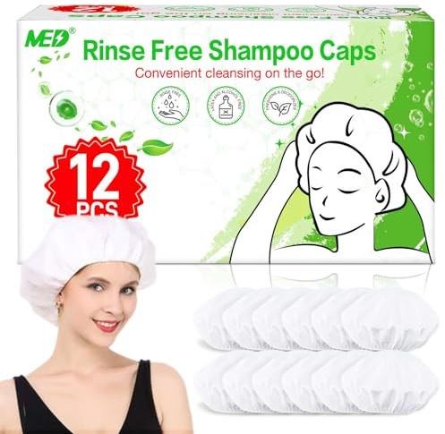 Shampoo Caps No Rinse Waterless Hair Washing Shower Caps 12 Packs for Elderly, Women, Hospital, Camping