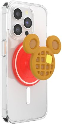 PopSockets PopGrip for MagSafe, Magnetic Phone Grip & Stand, Swappable Top, Secure Grip for iPhone MagSafe Cases, Kickstand for Hands-Free Viewing, Wireless Charging Compatible, Disney - Mickey Waffle