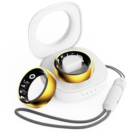 Smart Ring Android Smartring Herren Damen Blutdruckmessung Fitness Tracker Pulsmesser Schrittzähler Kalorienzähler Schlaftracker Schlaf Ring Sport Fitnessring IOS Fitnesstracker Gold Größe 20