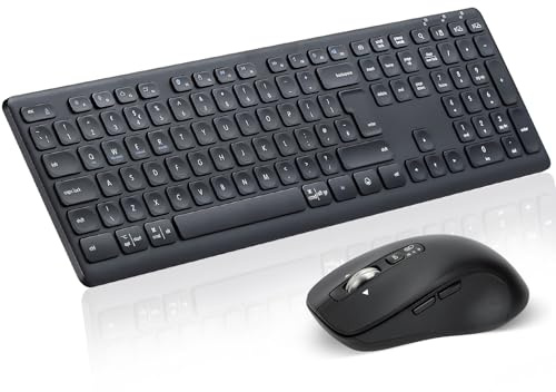CITLLA Wireless Keyboard and Mouse Combo, Scissor-Switch Keys, 2-in-1 USB Receiver and Two Bluetooth, Multi Device Silent Design for Computer, Laptop, MacBook and iPad