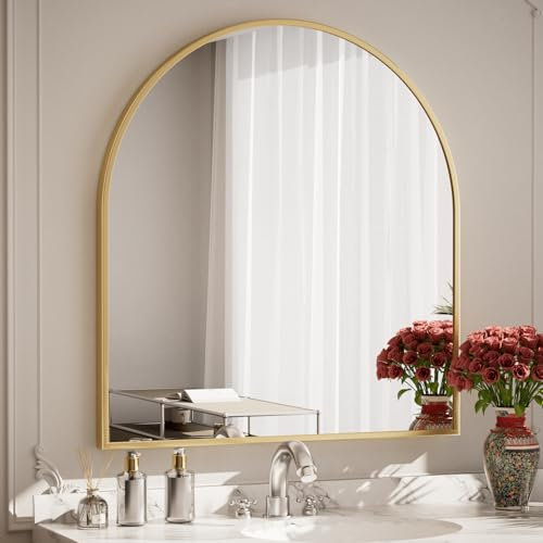 Koonmi Wandspiegel 81x86 cm mit Aluminiumrahmen,dekorativer HD Wandspiegel Schminkspiegel für Badzimmer, Ankleidezimmer, Wohnzimmer, unbrechbarer Spiegel Gold