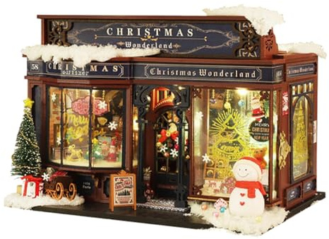 Julminiatyr hussats | litet dockhus kit, trähus med och möbler, kreativt rum hus kit, juldekorationer