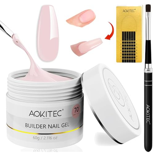 Aokitec 60g Rosa Aufbaugel für Gelnägel UV Builder Gel Hartgel | Nagelgel für Verlängerung und Modellage, große Kapazität für Nail Art, Maniküre und professionelle Nagelstudios