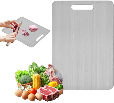 Titanium Cutting Board, Food Grade 304 Stainless Steel Chopping Board for Kitchen, Hygienic Metal Chopping Board with Hanging Hole & Round Edge for Meat, Fruit, Vegetables (28 x 39cm)