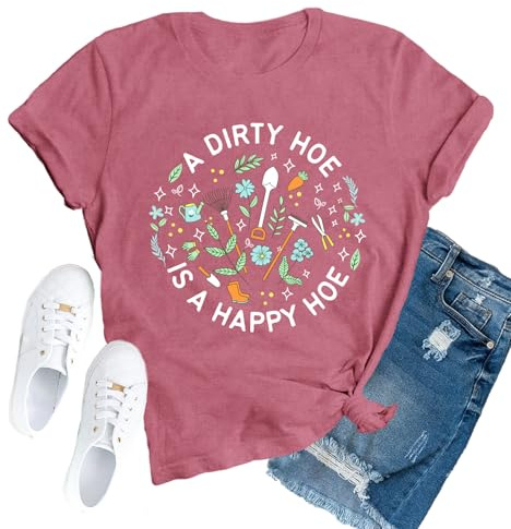 TUPOSU Womens Gardening Shirt Farmer Gardener T-Shirt Garden Plant Lover Tee Tops Pink