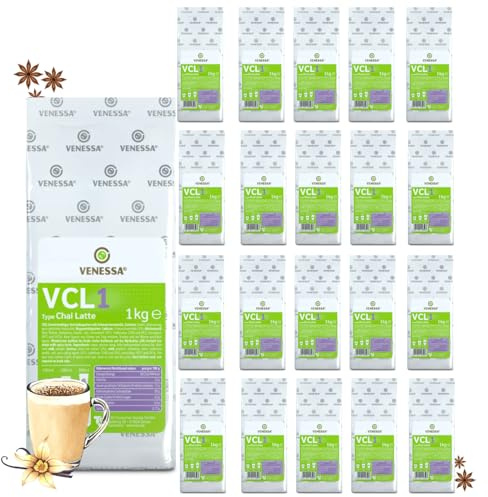 VENESSA VCL1 Chai Latte Lot de 20 sachets de thé au lait en poudre de qualité supérieure pour distributeurs automatiques Vending, haut rendement, soluble, dans un sac de protection des arômes