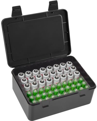 FULLCASE Battery Storage Organizer Holder Holds 54 AA AAA Batteries, Box Cases Garage Container, Home Drawer Organization Dispenser (Case Only) Black (Black, Case Only)