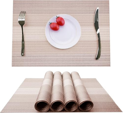 Tischsets Abwaschbar, Platzsets Abwischbar Baumwolle Leinen 4er Set, Beige Braun Platzsets Stoff Platzdecken Hitzebeständig rutschfest Platzdeckchen für Speisetisch Küche Zuhause Restaurant
