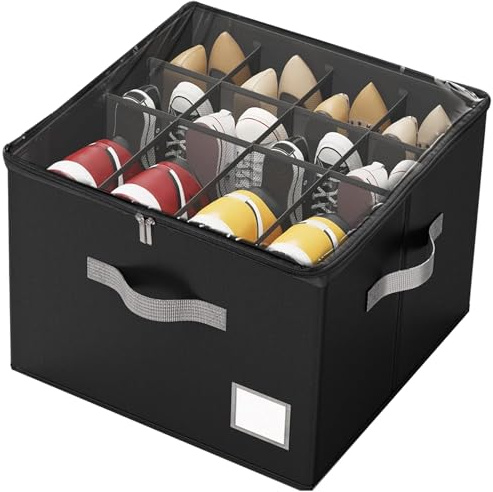 SYEXDZON Organisateur de Chaussures, Boîte Rangement Chaussures pour Placard, Boîtes à Chaussures avec Couvercle Transparent et Poignées Renforcées, Pliable Chaussure Conteneur (Noir)