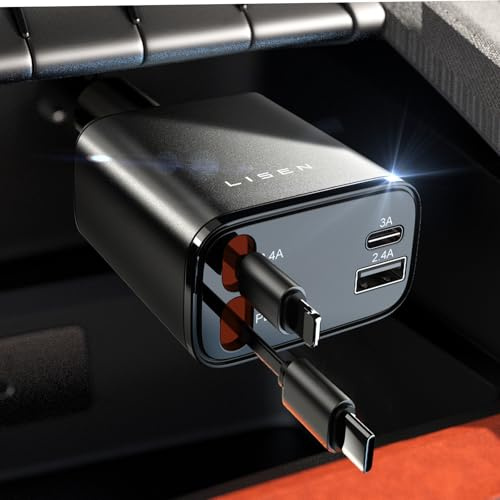Thank You Teacher Gifts for Men Women - LISEN Retractable Car Charger Adapter 69W Cigarette Lighter USB Charger Car Accessories Gadgets Travel Essentials for iPhone 17 16 15 13 Pro Samsung Obsidian