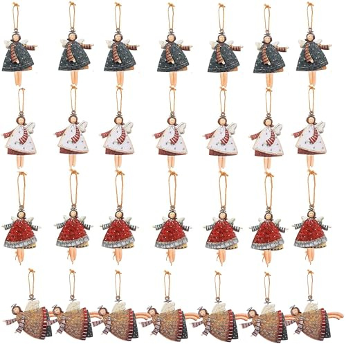 28 Stück Kleine Engel Anhänger für Weihnachtsbaum Weihnachten Deko, Weihnachtsbaumschmuck, Weihnachtsanhänger Holz Schutzengel Dekoration, Weihnachtsengel Anhänger für Weihnachten Hochzeit Party Deko