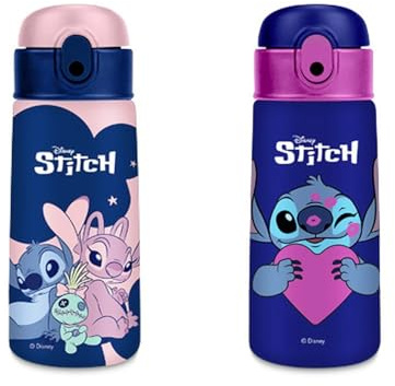 Seven Borraccia termica LILO & STITCH, 460 ml, Acciaio inox bpa free, Cannuccia, Apertura automatica, Mantenimento temperatura:caldo 12h/freddo 24h, Prodotto ufficiale, Idea regalo bambini e adulti