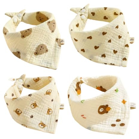 BEPSYOM 4 baberos para bebés, pañuelo triangular de muselina, pañuelo para el cuello, paños de muselina para eructos, paños de muselina para la dentición y la baba.