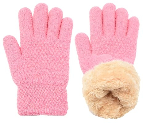 CUVZORA Gants d'Hiver Enfant – Paire de Gants Chauds en Fleece avec Doublure Épaise pour Filles & Garçons (3-10 ans), Gants en Tricot Élastiques – Idéal Cadeau de Noël (Rose)