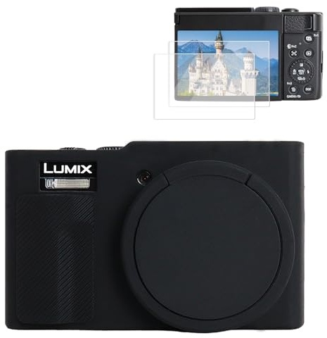 Rieibi Silicone Case for Panasonic Lumix ZS99/TZ99 Camera, Accessories for Panasonic Lumix DC-ZS99/TZ99 Case with 2 Pcs Screen Protectors, Detachable Lens Cover, Black