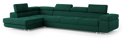 Masseno Ecksofa Vicente M L-S mit Schlaffunktion L-Form, Glamour Sofa mit Bettkasten, Wohnzimmersofa, Couch, Soffa, Bettsofa, Couchgarnitur - Grün, Monolith 37