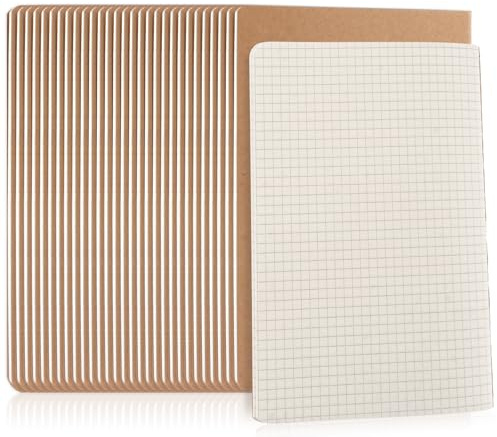 STARVAST 30 Stück A5 Notizbuch Kariert, Kraftpapier Einband Schulheft A5 Kariert, 72 Seiten (36 Blatt) Notizheft A5 für Schule, Büro & Reise, DIN A5 Heft Kariert zum Schreiben & Planen