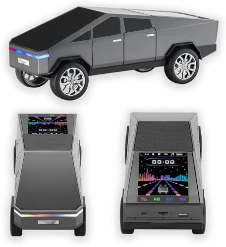 Dpofirs Haut-Parleur en Forme de Voiture avec écran D'affichage, Radio FM, Lumière de Fête LED, Haut-Parleur Portable Bluetooth pour Fêtes en Dortoir, Micro et Appels Mains Libres (Gray)