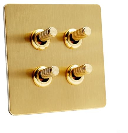 TONIXY Interruptor de luz, interruptor de luz dorado, interruptor de luz de acero inoxidable dorado mate, latón tipo 86, para enchufe de pared, decoración industrial retro (D)