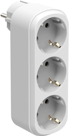Electraline 55099 Prima Trippeladapter 3 Uttag 16A (2P+J) Schuko Frontal, Grenuttag med 2 Schuko-uttag, Väggadapter, Vit