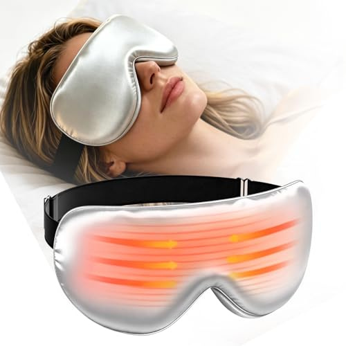 Heated Eye Mask for Dry Eyes, USB Warm Eye Compress for Blepharitis | 5 Time Levels & Temperature Settings, Washable Silk Cover, Sleep Mask for Puffy Eyes Relief, Gifts for Women Men, Grey