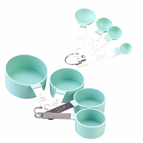Juego de 8 Tazas y Cucharas Medidoras, Tazas Medidoras y Cuchara Medidora | Cucharas Medidor Apilables de Acero Inoxidablen con la Regla de Medició para Cocinar