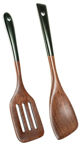 IONEKIUK 2Pcs Wooden Spatula Set Panga Wood Nonstick Cooking Utensils | Wooden spatulas safe for nonstick cookware, sturdy one-piece design, smooth edges for flipping eggs, fish and pancakes