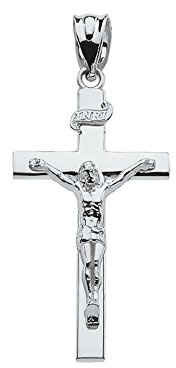 Religious Jewelry .925 Sterling Silver 1-1/4 INRI Crucifix Cross Pendant Charm