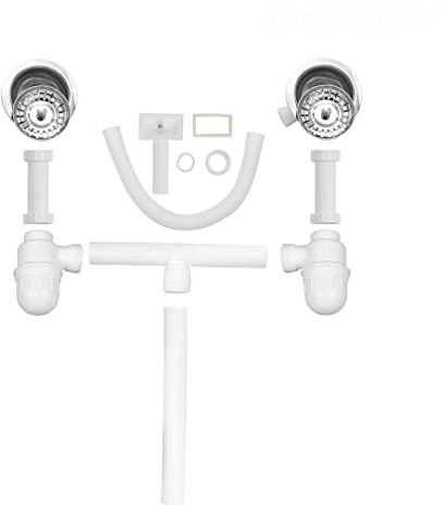 JASSFERRY Double 1.5 2 Bowl Stainless Steel Kitchen Sink Wastes Strainers White Pipes Kits Accessories with Square Overflow