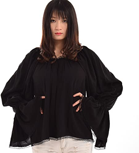 Blessume Frauen Piraten Bluse Mittelalter Off Schulter Bauer Chemise Wench Shirt, schwarz, Gr. L