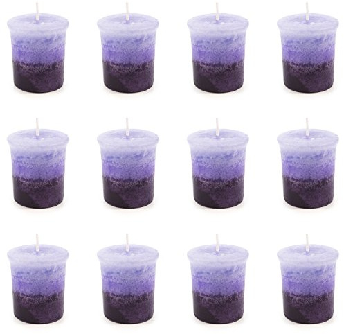 pajoma® Duft-Votivkerze 12 Stück à 55 g, Lavendel | Marmorvotivkerze, Brenndauer ca. 17 Stunden - Höhe 5 cm ø 4 cm | Premium Qualität