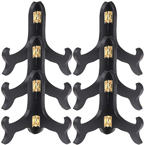 LOCOLO 6 Packs Black Wooden Display Stand Plate Holder Easels Picture Frame Holder (4 inch)