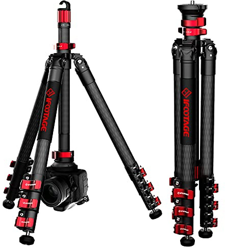 IFOOTAGE Trépied de Voyage Professionnel en Fibre de Carbone de 150 cm avec 4 Sections avec Barre Centrale Compatible avec caméscope Reflex numérique Canon, Nikon, Sony