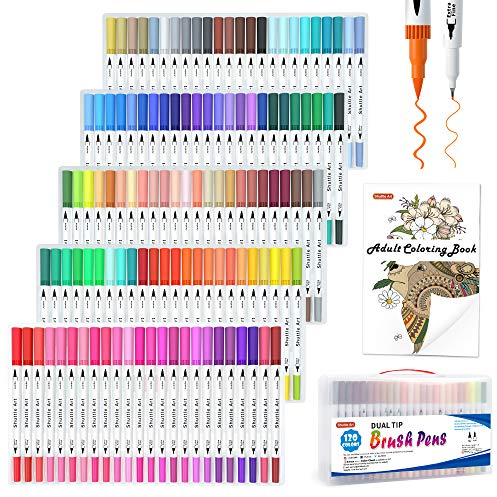 Shuttle Art Dual Brush Pen Set, 120 bunte Filzstifte doppelköpfige Pinselstifte mit weicher Spitze, Aquarellstifte mit zwei Arten von Schreibfedern Fasermaler (1-2mm) & Fineliner(0,4mm), doppelseitig