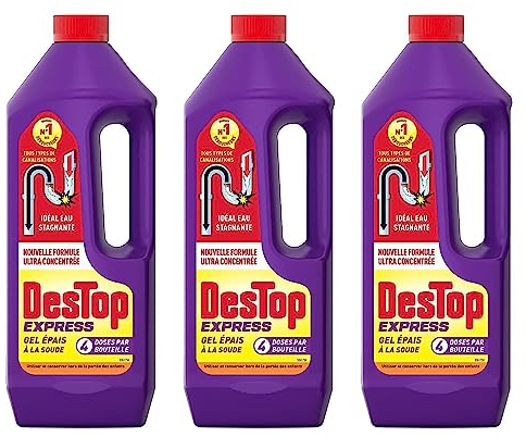DESTOP Lot de 3 Gels Déboucheur Canalisation Express - 4 Doses par Flacon 950ml