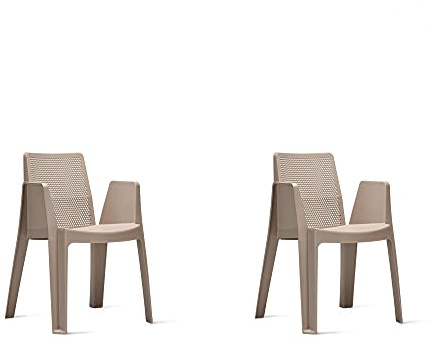Resol Play Set 2 chaises de Jardin avec accoudoirs, empilable | Fauteuil Design Moderne, léger et Durable, Filtre Solaire UV | pour Patio, Balcon ou terrasse, Salle à Manger extérieure - Sable