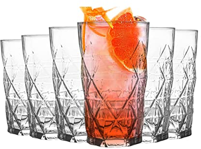 LAV 6 pieza Keops Art Deco Highball vasos, decorado - Vintage vidrio de corte largos Vasos de bebida del cóctel - 460ml