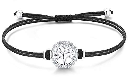 Arbre de Vie Bracelet Femme Argent 925, Bracelet Porte Bonheur Femme Enfant Fille, Personnalisé Bracelet Cordon Tressé Amitié Maman Mere Fille, Bijoux Cadeau Fete Des Meres Anniversaire Femme Soeur
