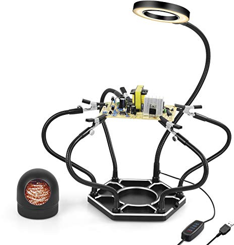 Troisieme Main Soudure avec 6 Bras Flexibles et 3X Loupe, Troisième 3eme Main Support Soudure Station de soudage pour Réparation Électronique Modelisme Loisirs