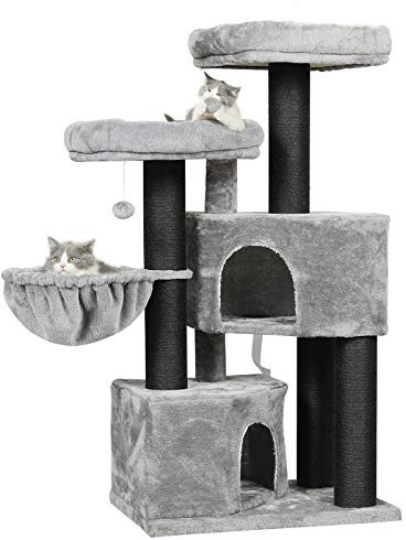 MSmask Kratzbaum groß XXL, Katzenbaum für Katzen stabil mit Sisalsäulen, 2 Aussichtsplattformen