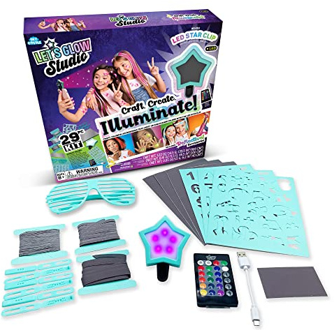 Let's Glow Studio LG3360 - Komplett Fashion & Styling Set mit LED Clip für bunt leuchtende Fotos & Videos, Bastelset mit reflektierenden Accessoires für Körper, Haut, Nägel & Haar, Kinder ab 8 Jahren
