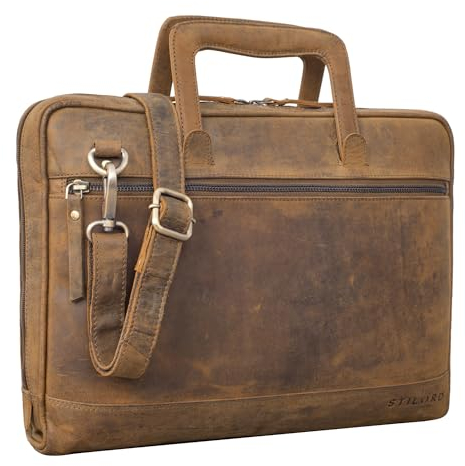 STILORD Pierce Laptoptasche mit Griff Leder Aktentasche 15 Zoll Vintage Dokumententasche A4 Business Bürotasche mit Schultergurt und Handschlaufe Farbe:vinto - braun