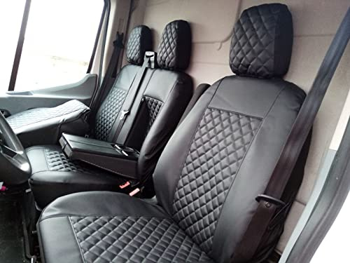 Texmar Vordersitzbezüge 2+1, entworfen für Ford Transit Custom nach 2015, kleine Kabine, schwarz, aus Kunstleder, LHD