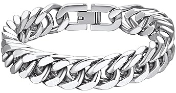 Richsteel Bracelet Homme Acier Inoxydable 19cm,Bracelet Argent Chaine Maille 17mm Maillon Grosse, Bijoux Bracelets pour Garçon