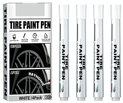 BYNYXI Reifenlackstift, 4 Stück Weißer Lackstifte Reifenmarker Weiß Wasserfest Permanent Paint Marker Stifte Kratzerentferner Ausbesserung Reifen Lackstift für Autos Steine Keramik Glas Holz