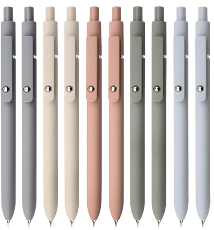 UIXJODO Gelstifte, 10 Stück kugelschreiber 0.5 mm schwarze Tinte, feine Spitze, glatte Schreibstifte, einziehbare Stifte für Tagebuch, Notizen, niedliches Büro, Schule, Geschenke (10 Stück Morandi)