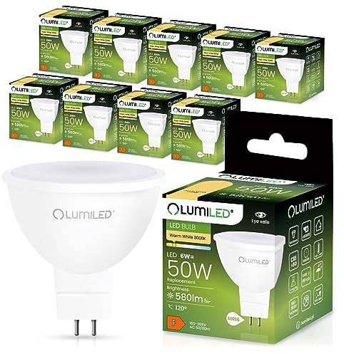 Lumiled 230V GU5.3 LED Lampen Leuchtmittel Spot 10 Stück Set, MR16 6W (entspricht 50W Glühlampen) 3000K Warmweiß 580 Lumen 120° Abstrahlwinkel Spots