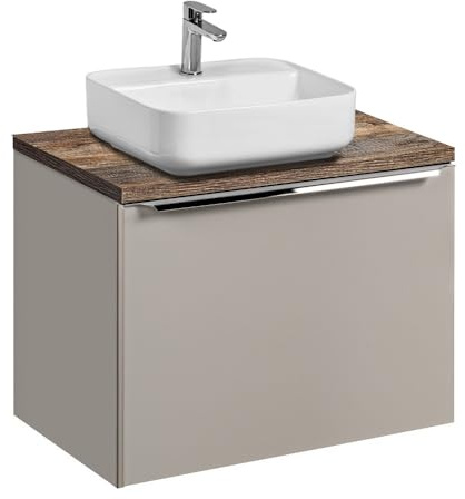 Lomadox Badmöbel Waschtisch-Unterschrank Set 60cm, Taupe mit Vintage Oak Eiche, Keramik-Waschbecken, 2 Softclose-Schubkästen, B/H/T 60,4/62,5/46 cm
