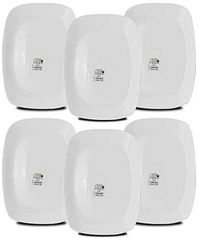JUANIO Set de table, service de 6 assiettes, plat de service rectangulaire en verre - Longueur 28 x Profondeur 20 cm